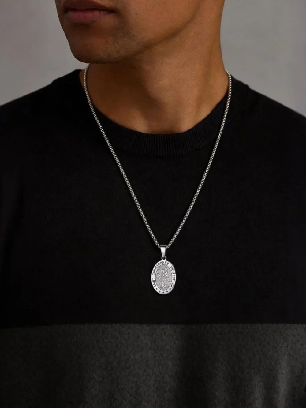 Men's Archangel Protection Pendant Necklace, Stainless Steel & Gold Plated